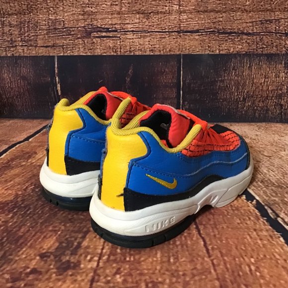 Nike Air Max 95 Toddler Size 8 Bright Crimson Blue Yellow Spiderman Look Shoes - Picture 6 of 10